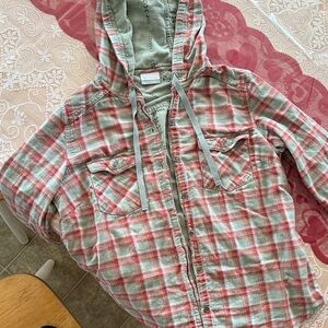 Columbia Red and Gray Plaid Shirt with Hood